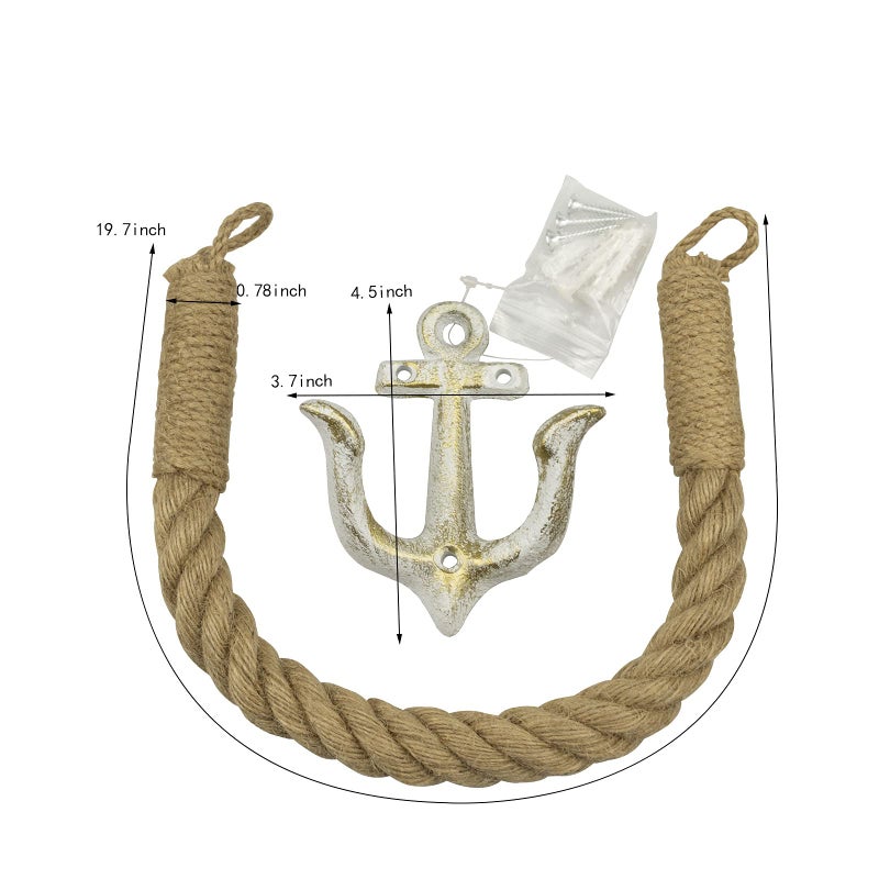 ROXLLGJC Nautical Rope Toilet Paper Holder Coastal Towel Holder with Metal Hook for Bathroom Decor (White) - Image 2